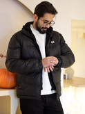 کاپشن چرم سیلکونی مردانه K.Z هودی کبریتی