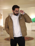 کاپشن چرم سیلکونی مردانه K.Z هودی کبریتی