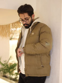 کاپشن چرم سیلکونی مردانه K.Z هودی کبریتی